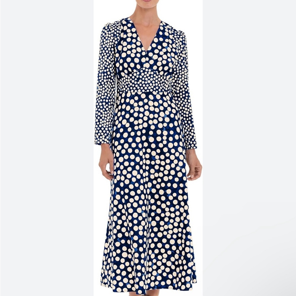 Donna Morgan Blue and White Long Sleeve Dress